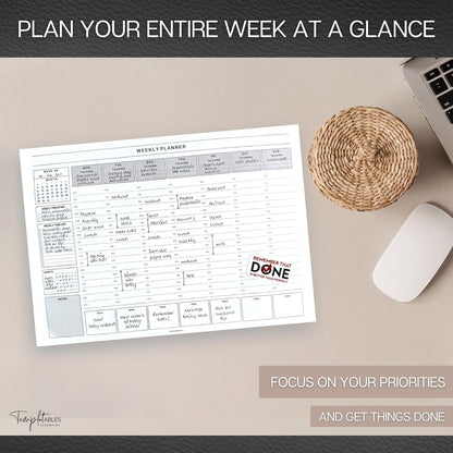 Weekly Hourly Planner Notepad, Daily Planner Desk Pad, Weekly Schedule, To Do List Note Pad, ADHD Planner | 50 Undated Tear Away Sheets | A4 (Rainbow)