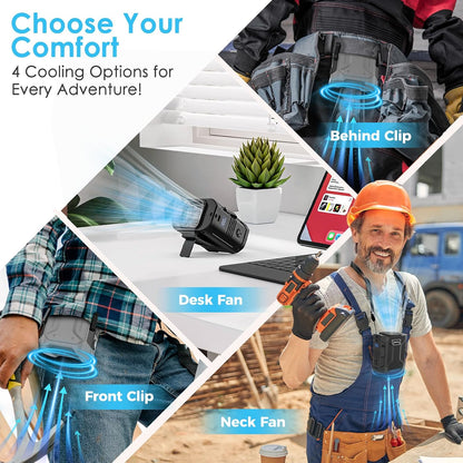 Waist Fan Portable Clip on: 10000mAh Rechargeable Personal Belt Cooling Fan Under Shirt - Cool Body Fans Under Clothes for Outdoor Travel, Walking, Work for Men and Women (Grey)