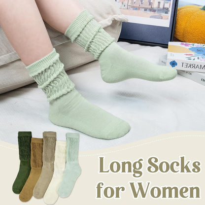 Justay 5 Pairs Slouchy Socks for Women - Slouch Long Crew Knit Boot Athletic Calf Tube Scrunch Socks