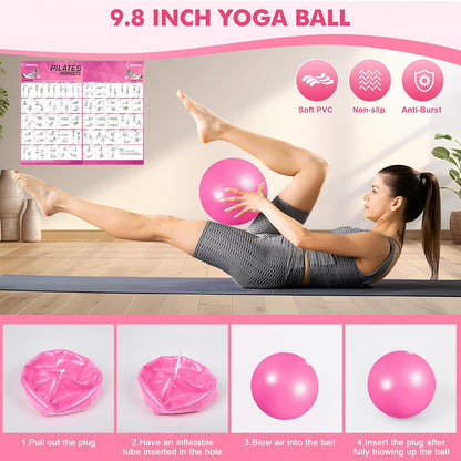 Goocrun Pilates Ring Set Exercise Equipment, with Exercise Resistance Bands Set, Pilates Ball, Sliding Disks. Portable Home Gym - with Fitness Guide Poster