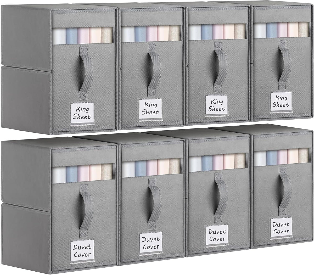 Large Bed Sheet Organizers and Storage for Linen Closet, Grey