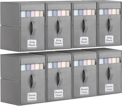 Large Bed Sheet Organizers and Storage for Linen Closet, Grey