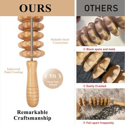 Xokocli Cellulite Massage Tool Wood Therapy Massage Tools Fascia Blaster Cellulite Roller Lymphatic Drainage Massager Deep Tissue Massage Stick for Legs Thighs Muscle Relief Recovery(White 12-Wheel)