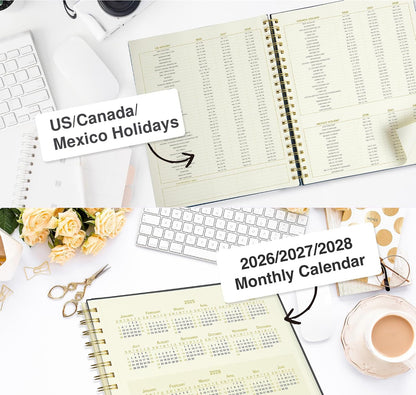 AuroPlanner Undated Daily Planner To Do List Hourly Schedule 2028 2027 2026 Calendar & Holiday Habit Tracker 180 Pages Letter Size 8.5" x 11" Sheets Hardcover Spiral Bound Notebook (Red)