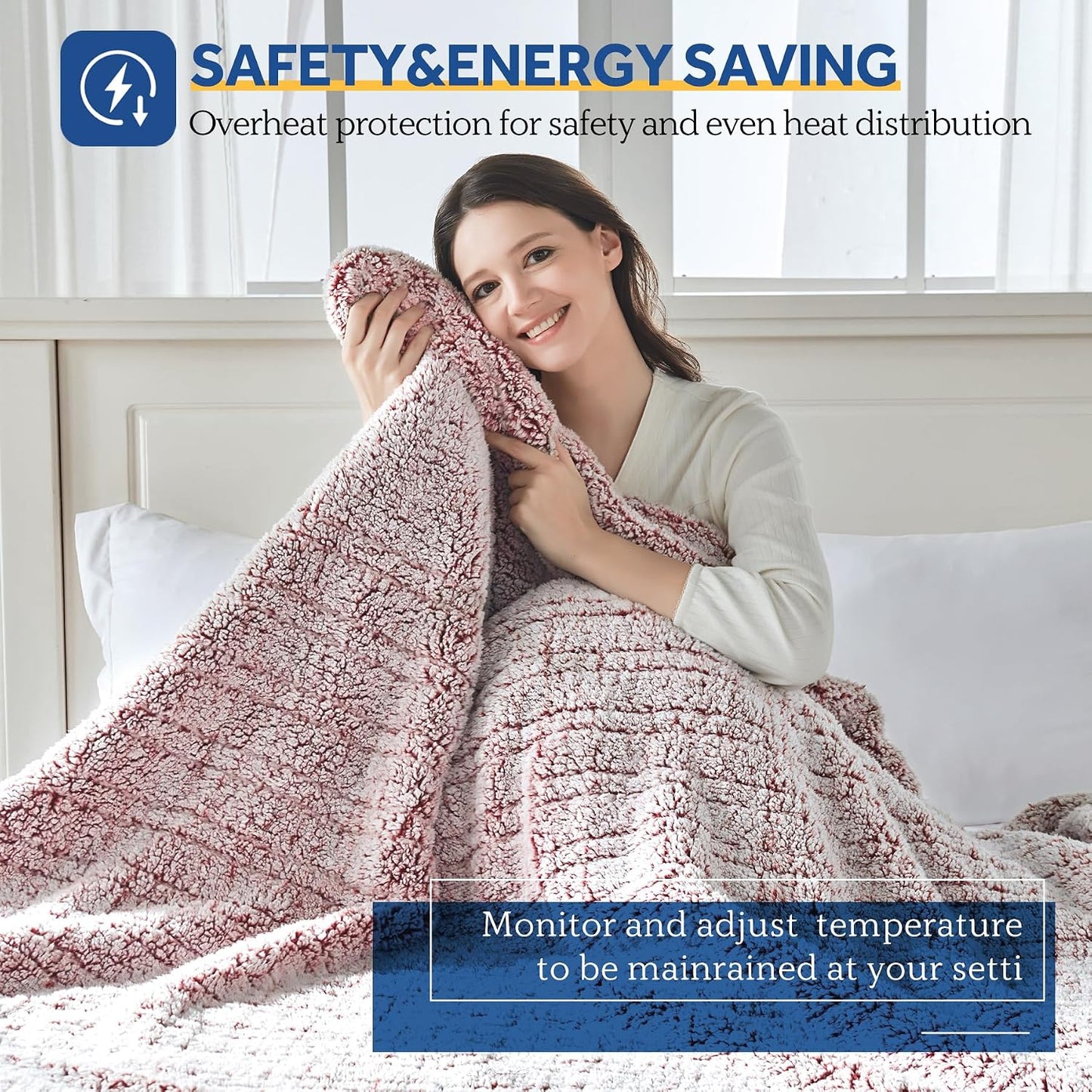 Sealy Electric Blanket Heated Throw 50"x60" Soft Double Sherpa Super Cozy with 6 Fast Heating Levels & 2-10 Hours Auto-Off, Over-Heat Protection, Machine Washable, Charcoal