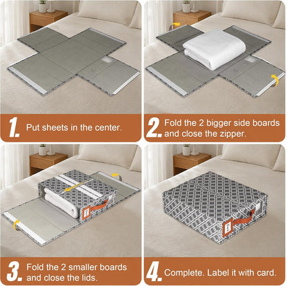 Large Bed Sheet Organizers and Storage for Linen Closet, Grey