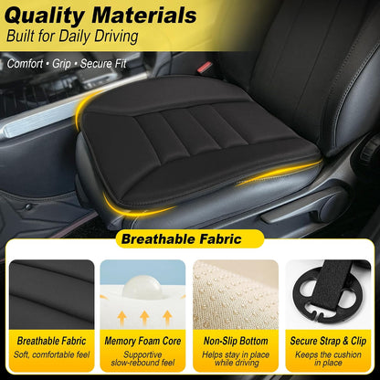 kingphenix Car Seat Cushion with 1.2inch Comfort Memory Foam, Seat Cushion for Car and Office Chair (Black)