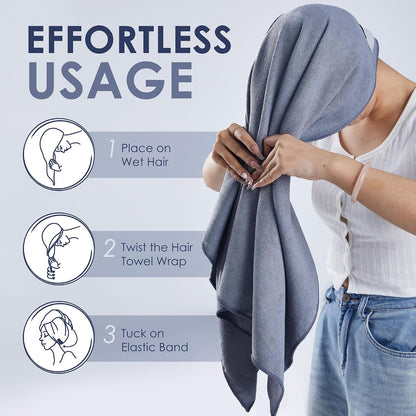 SimpleField Large Microfiber Hair Towel Wrap (27x40 Inches) for Women, Anti-Frizz Flat Rectangle Drying Towel with Full Hair Coverage Design, Elastic Band for Long, Curly and Thick Hair (Beige)