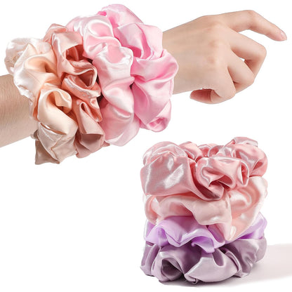 16 Pcs Scrunchies for Women - Black Satin Silk Scrunchies for Girls Hair Ties Elastics Bands Ponytail Holder Hair Accessories