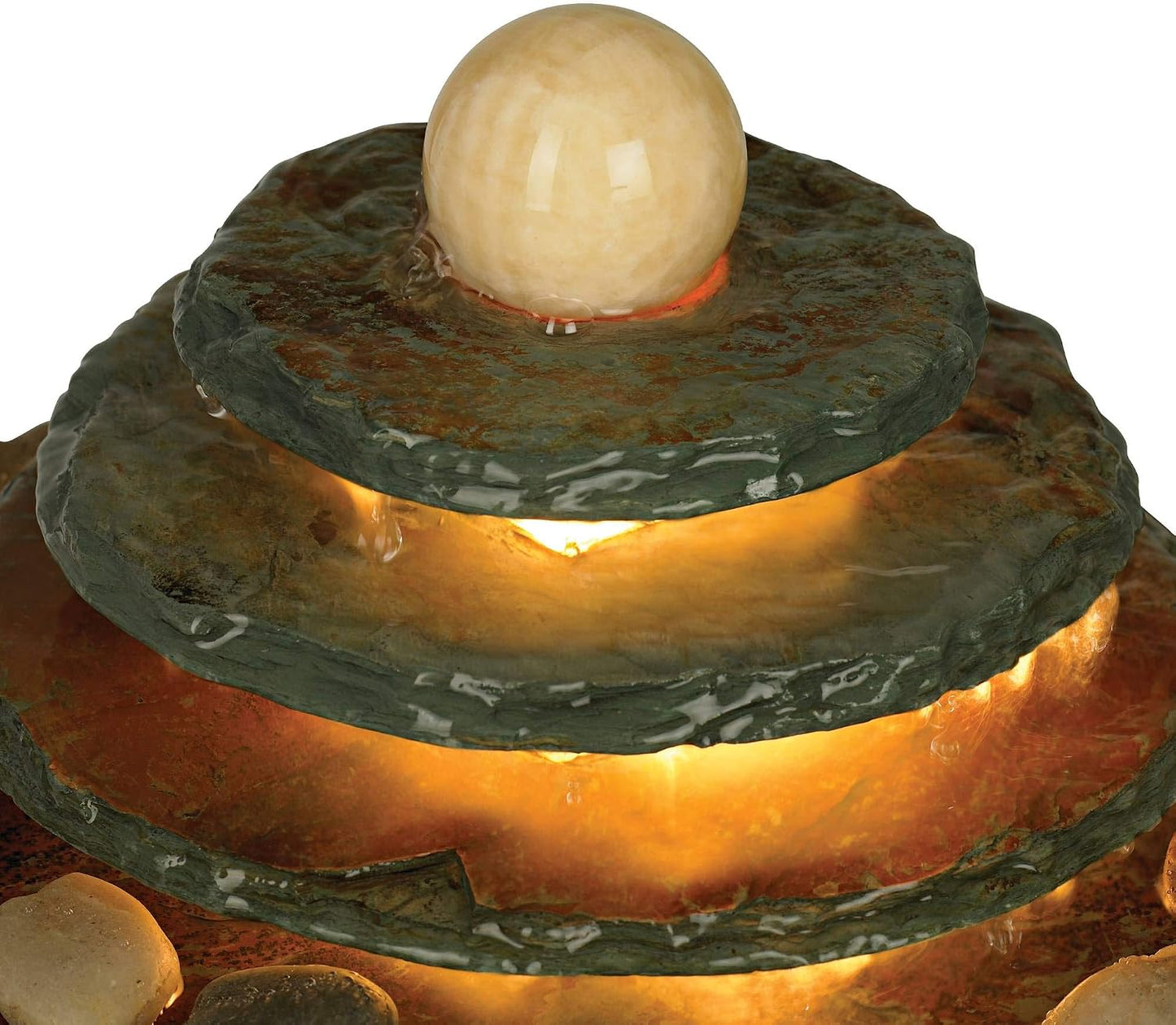 Pyramid 10" High Small Zen Modern Indoor Decor Slate Stone Tabletop Fountain with Light Waterfall Feng Shui Ball Rock Water Feature for Desk Relaxation Bedroom Living Room Countertop - John Timberland