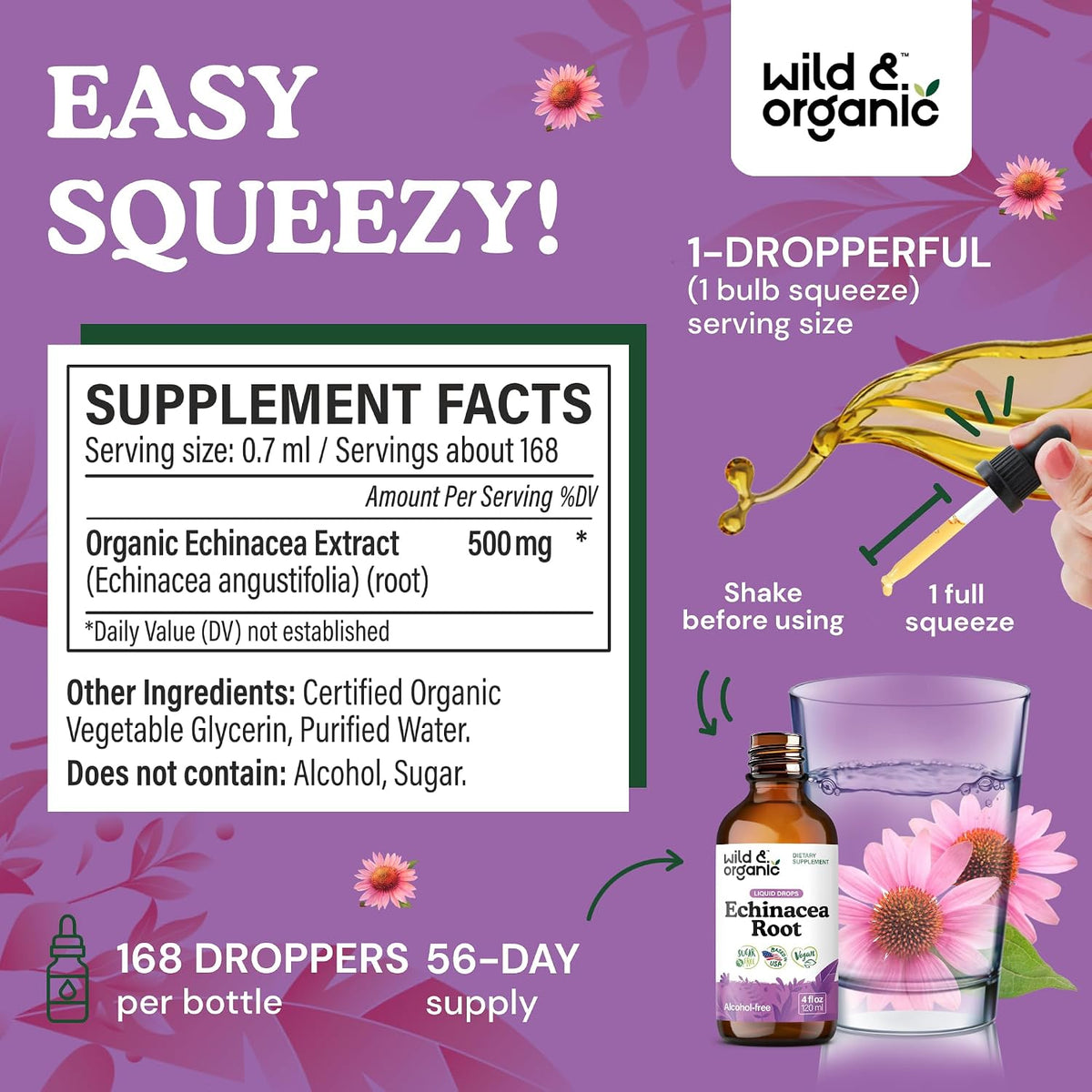 Wild & Organic Echinacea Drops - Immune & Lymphatic Drainage Drops - 4 oz