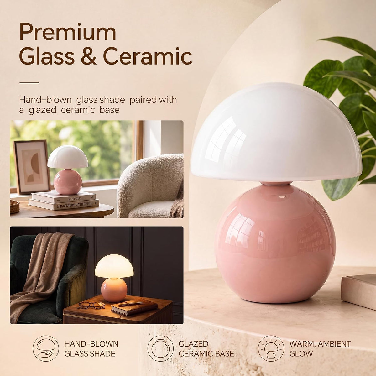 Dawnwake Mushroom Lamp Table Lamp for Bedroom-Small Desk Table Lamps,White