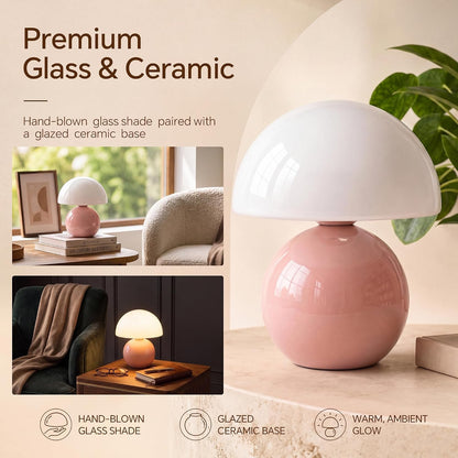 Dawnwake Mushroom Lamp Table Lamp for Bedroom-Small Desk Table Lamps,White