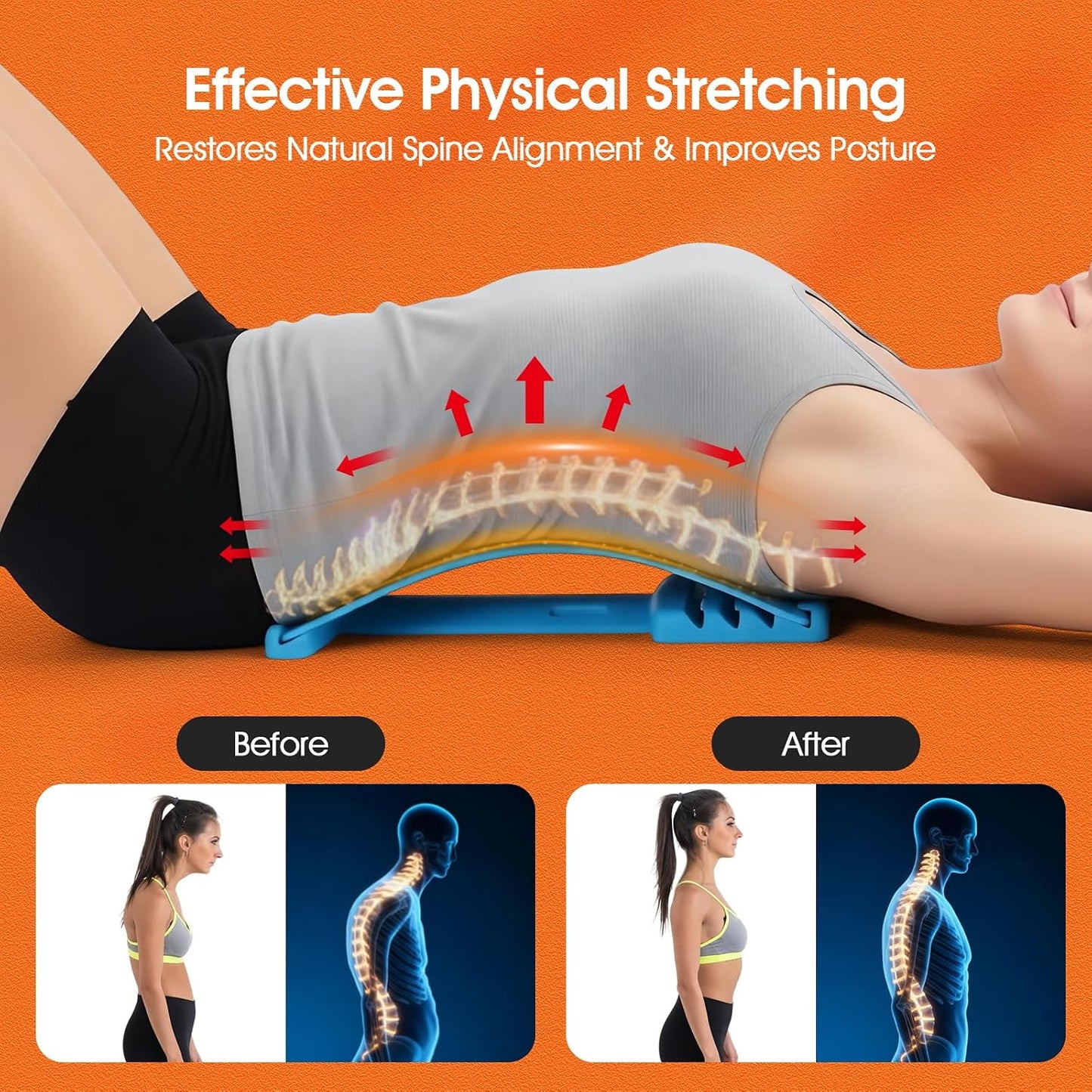 Premium Back Stretcher for Lower Back Pain Relief – 4-Level Adjustable Lumbar Support Board with Soft EVA Massage Strip – Durable & Portable Back Cracker to Release Tension and Reset Your Day (Black)