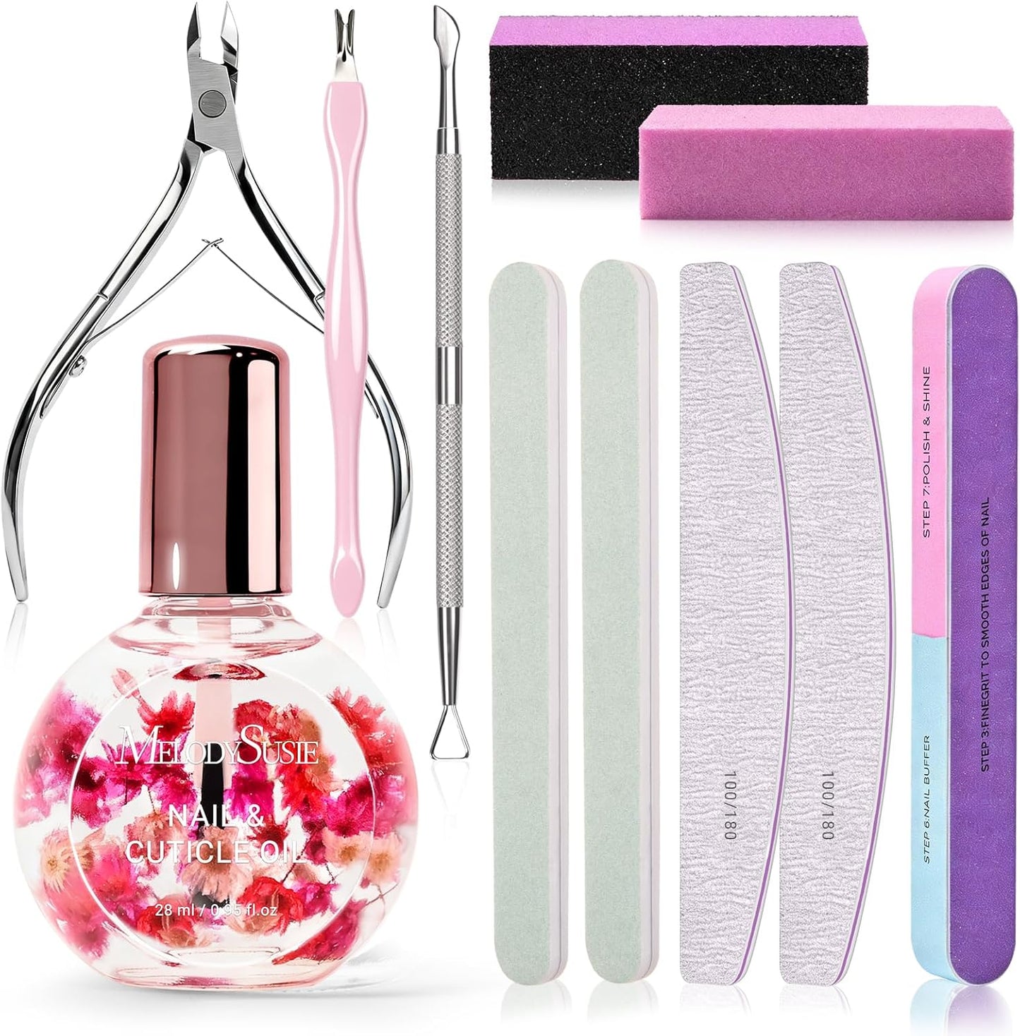 MelodySusie 16Pcs Professional Nail Buffer Kit,Nail Files and Buffers,Nail Buffer Block,Nail Brush, Nail File Buffers Kit for Natural Nails,DIY,Home Use,Salon（100/180 Grit）