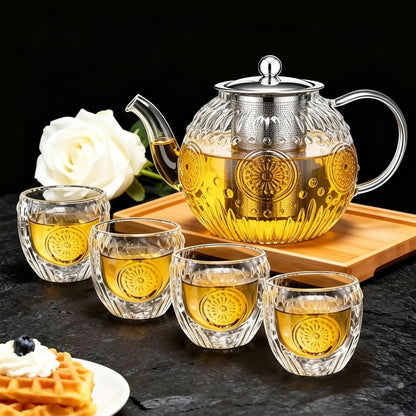 Amzcku 50OZ/1500ml Vintage Glass Teapot with Removable Infuser – Stovetop Safe, Borosilicate Glass Tea Kettle for Blooming & Loose Leaf Tea