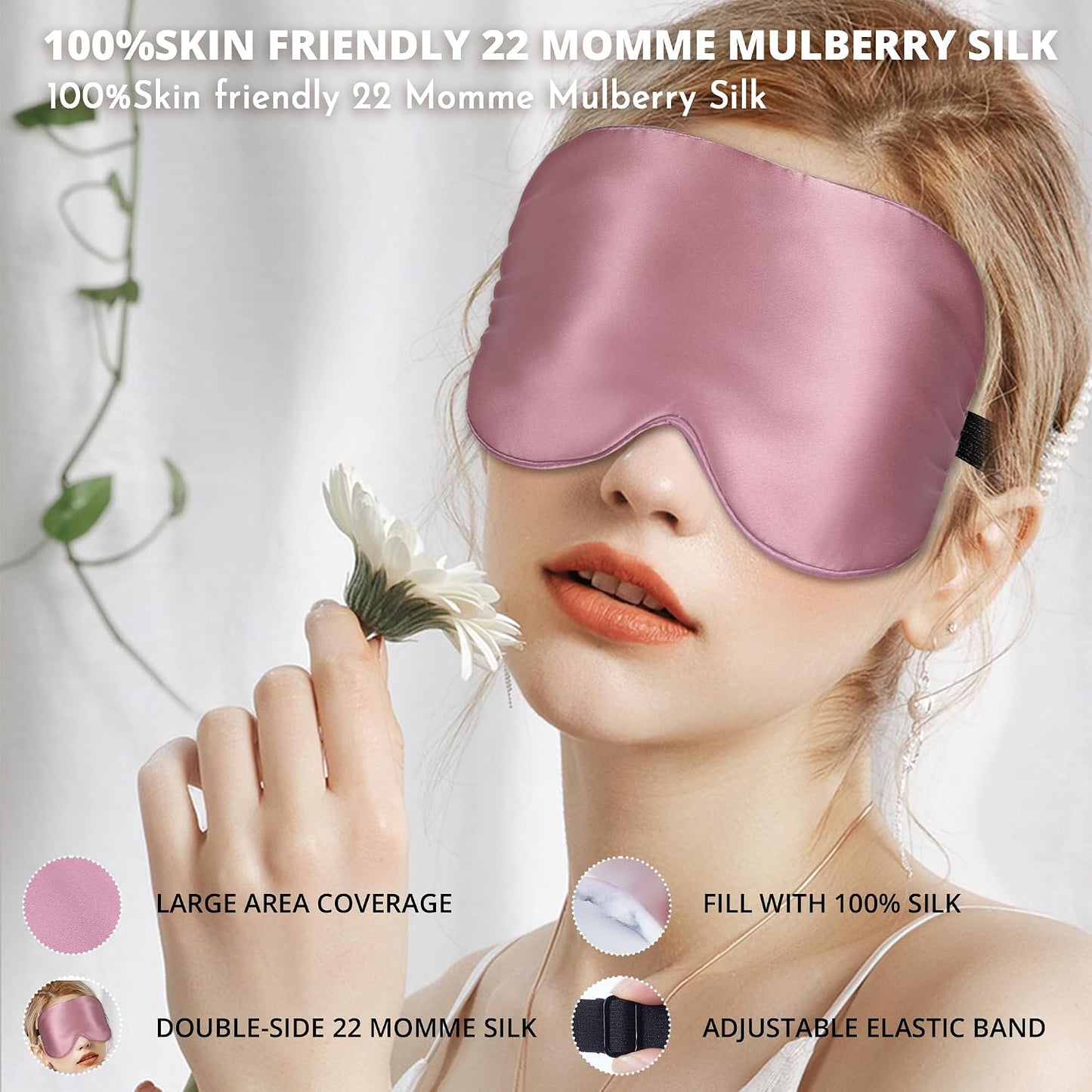 Sleep Mask, Silk Eye Mask for Sleeping with Adjustable Strap, Satin Blackout Sleeping Eye Mask for Men&Women, Comfortable Blindfold Eyeshade for Night Sleep(Black)
