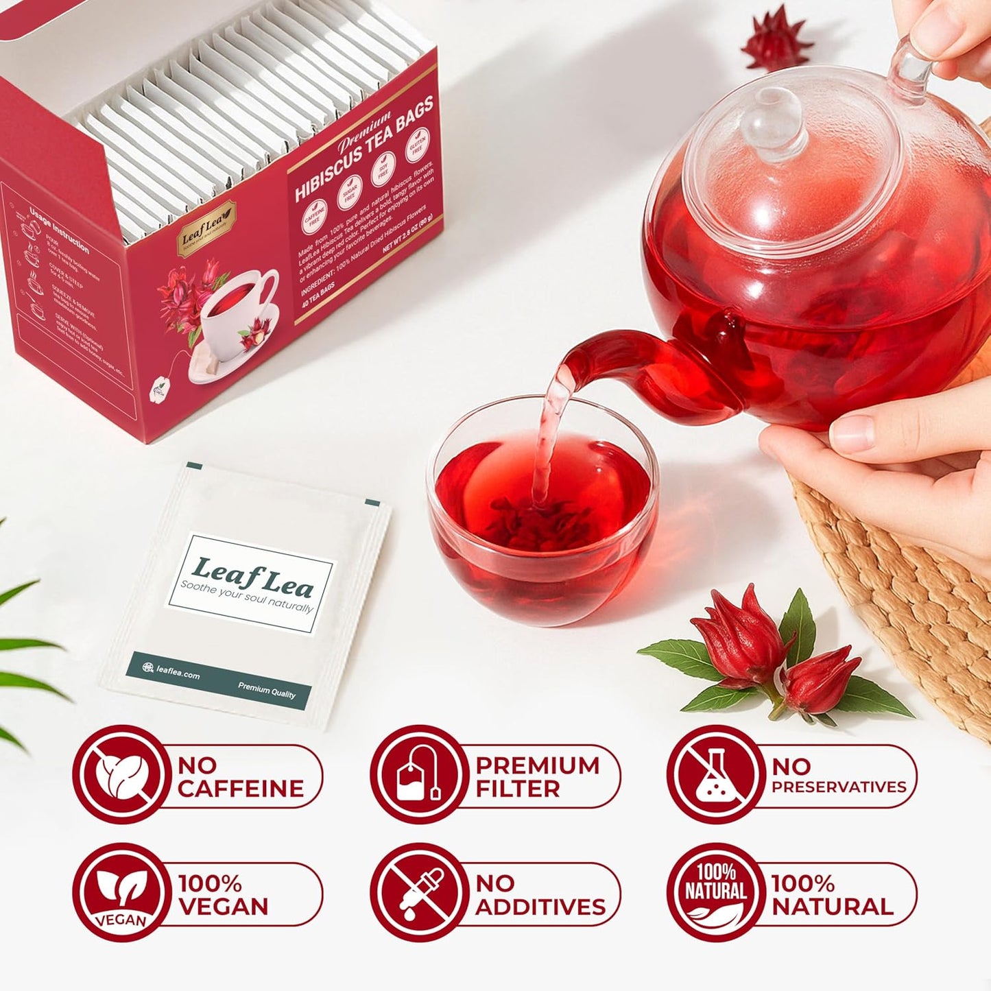LeafLea Peppermint Tea Bags, Pure Single-Ingredient Mint Tea, 40 Count | Just Real Peppermint Leaves, Cool Refreshing Taste, Te De Menta, Caffeine-Free, Vegan, Individually Foil-Wrapped