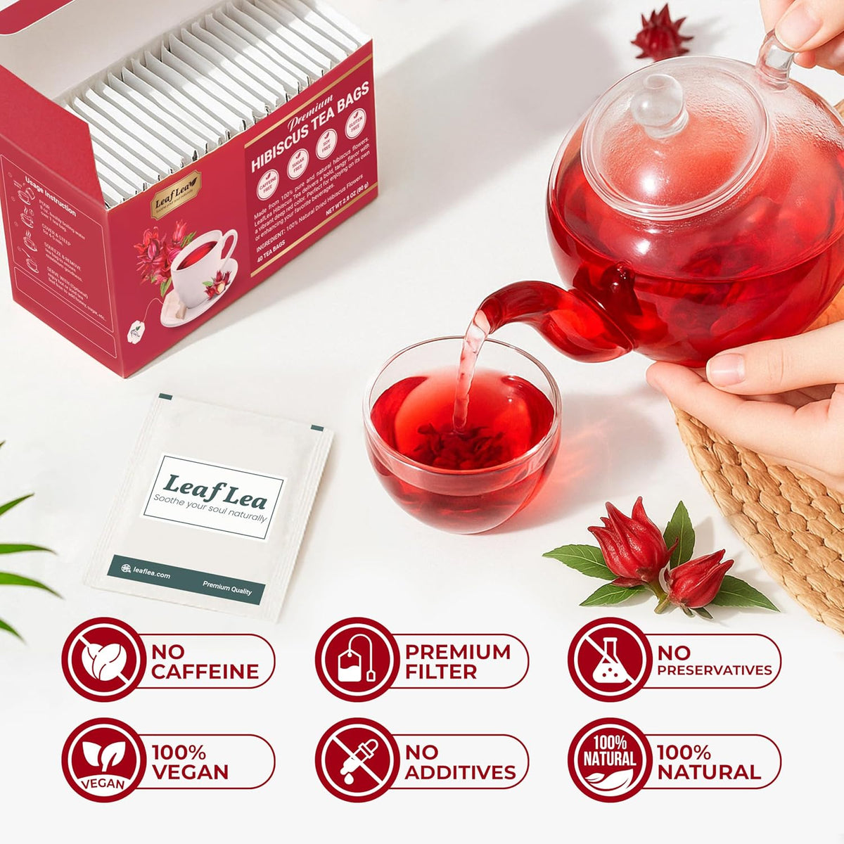 LeafLea 120 Hibiscus Tea Bags, Rich Flavor & Color, 120 Count
