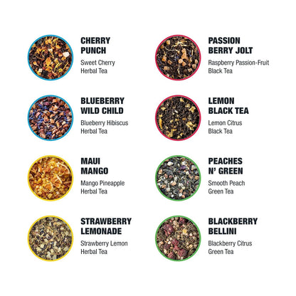 Tiesta Tea - 8 Herbal & Rooibos Sampler Dry Flight Set, Loose Leaf, No Caffeine, Makes Hot and Iced, Assorted Tea Sets with Herbal, Chai, Fruit Blends & More, 8 Resealable Sample Pouches