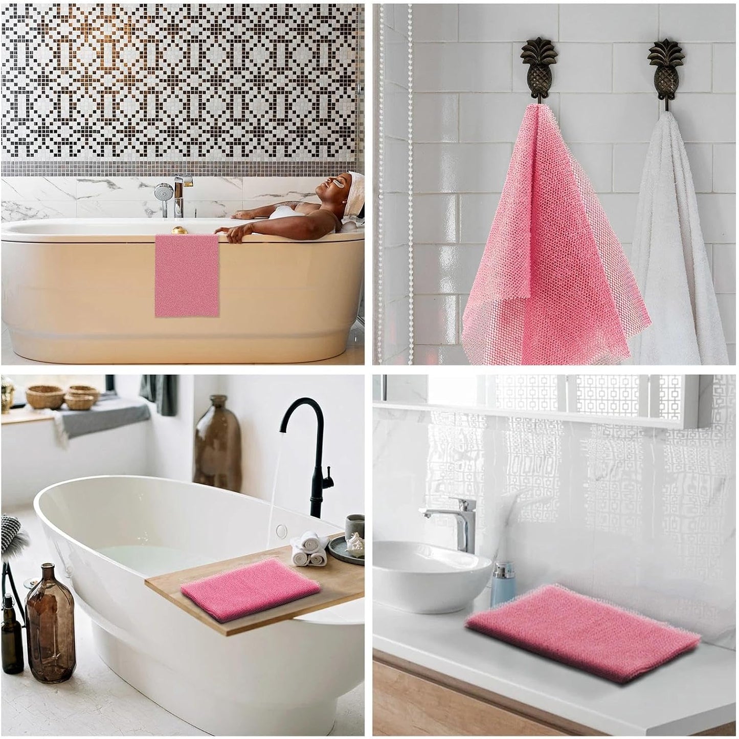 UJFQBH 3 Pieces African Bath Sponge African Net Long Net Bath Sponge Exfoliating Shower Body Scrubber Back Scrubber Skin Smoother,Great for Daily Use (Pink,Yellow,Purple)