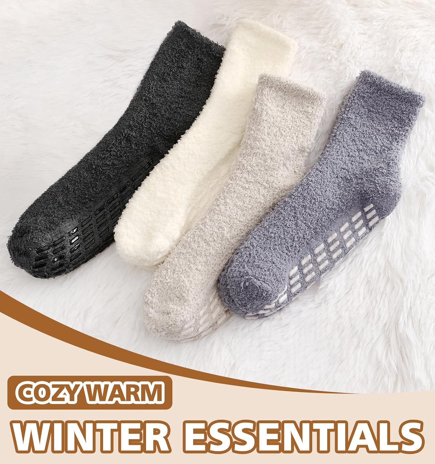 Slipper Socks for Women Men Grip Hospital Socks with Grips Fuzzy Non Slip Warm Womens Gifts