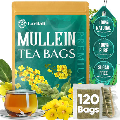 Lavitali, Mullein Leaves Tea | 120 tea bags, 100% Pure Herbal Tea | Caffeine-Free, No Sugar, Eco-Friendly Filter Bags | Daily Natural Botanical, Hot or Iced Herbal Infusion