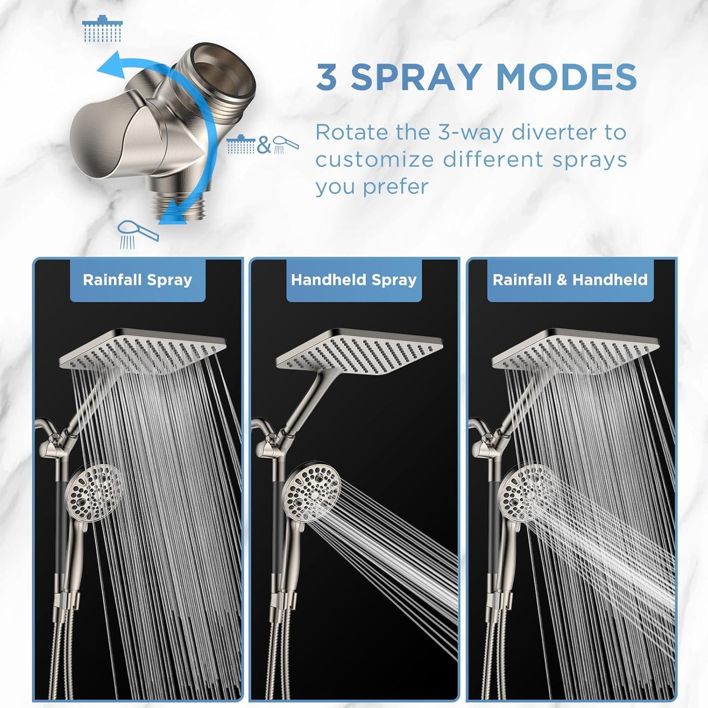 MakeFit Dual Filtered Rain Shower Head Combo, High Pressure Handheld Shower Head with Adjustable Bar - Rainfall Shower Head And Showerhead with Filter for Hard Water - Removes Chlorine