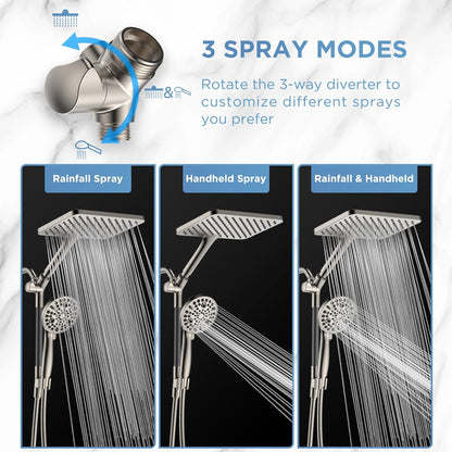 MakeFit Dual Filtered Rain Shower Head Combo, High Pressure Handheld Shower Head with Adjustable Bar - Rainfall Shower Head And Showerhead with Filter for Hard Water - Removes Chlorine