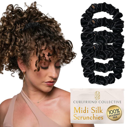 Silk Scrunchies for Women Ponytail Holders – Oversized Mulberry Silk Scrunchies – Extra Large No Damage Hair Ties for Curly, Thick, and Thin - Hair Accessories for Women – Black, XL By Curlfriend