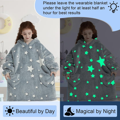 Fiosnow Glow in the Dark Unicorn Blanket Hoodies for Kids 6-13YR Oversize Wearable Blanket Hoodies for Boys Girls Teens
