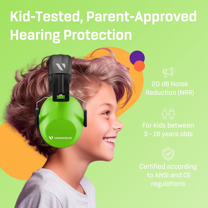 Vanderfields Hearing Protection Ear Muffs - Over 31 dB (2K Hz) Broad Noise Cancelling Sound Reduction Earmuffs for Kids 3-12