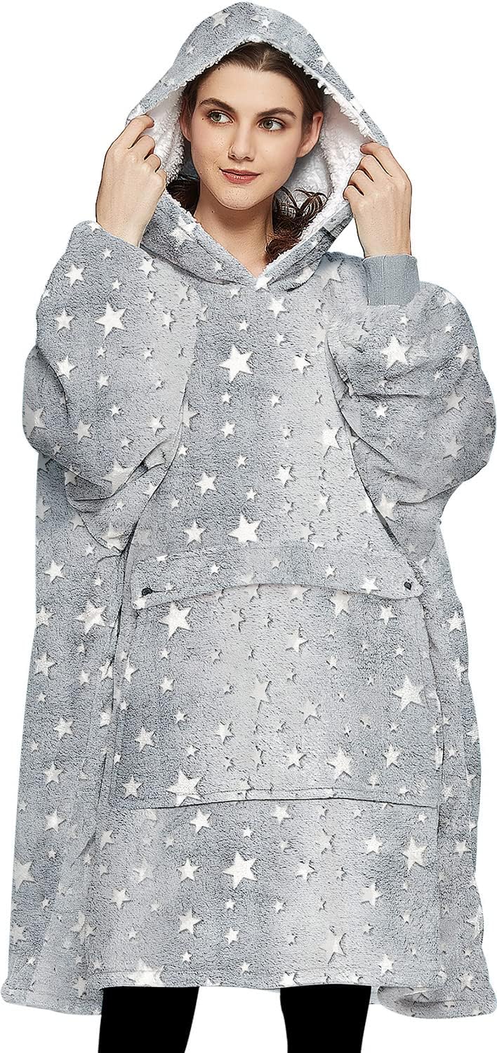 KFUBUO Wearable Blanket Hoodie for Adults Sherpa All Patterns Cat Oversized Sweatshirt Blanket with Pockets for Women