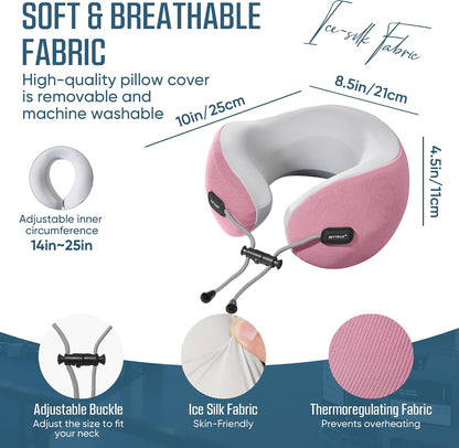 SKYTRAX COMF® Premium Ergonomic Memory Foam Travel Neck Pillow, Washable Cooling Ice Silk Cover, Firm Neck Support for Airplane Long Flights & Pain Relief, with Portable Carry Case (Grey)