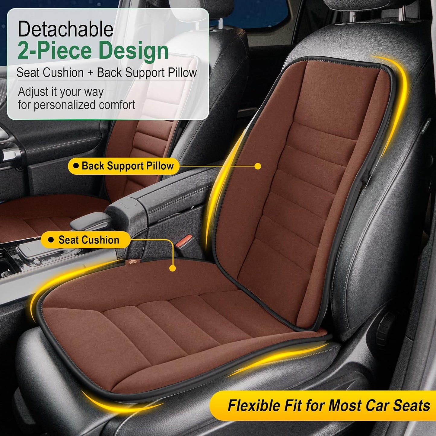 kingphenix Car Seat Cushion with Back Support Pillow: Enhanced Comfort Memory Foam Design for Pain Relief, Ideal for Drivers and Office Use - Ergonomic Lumbar Comfort for Long Sitting - Black