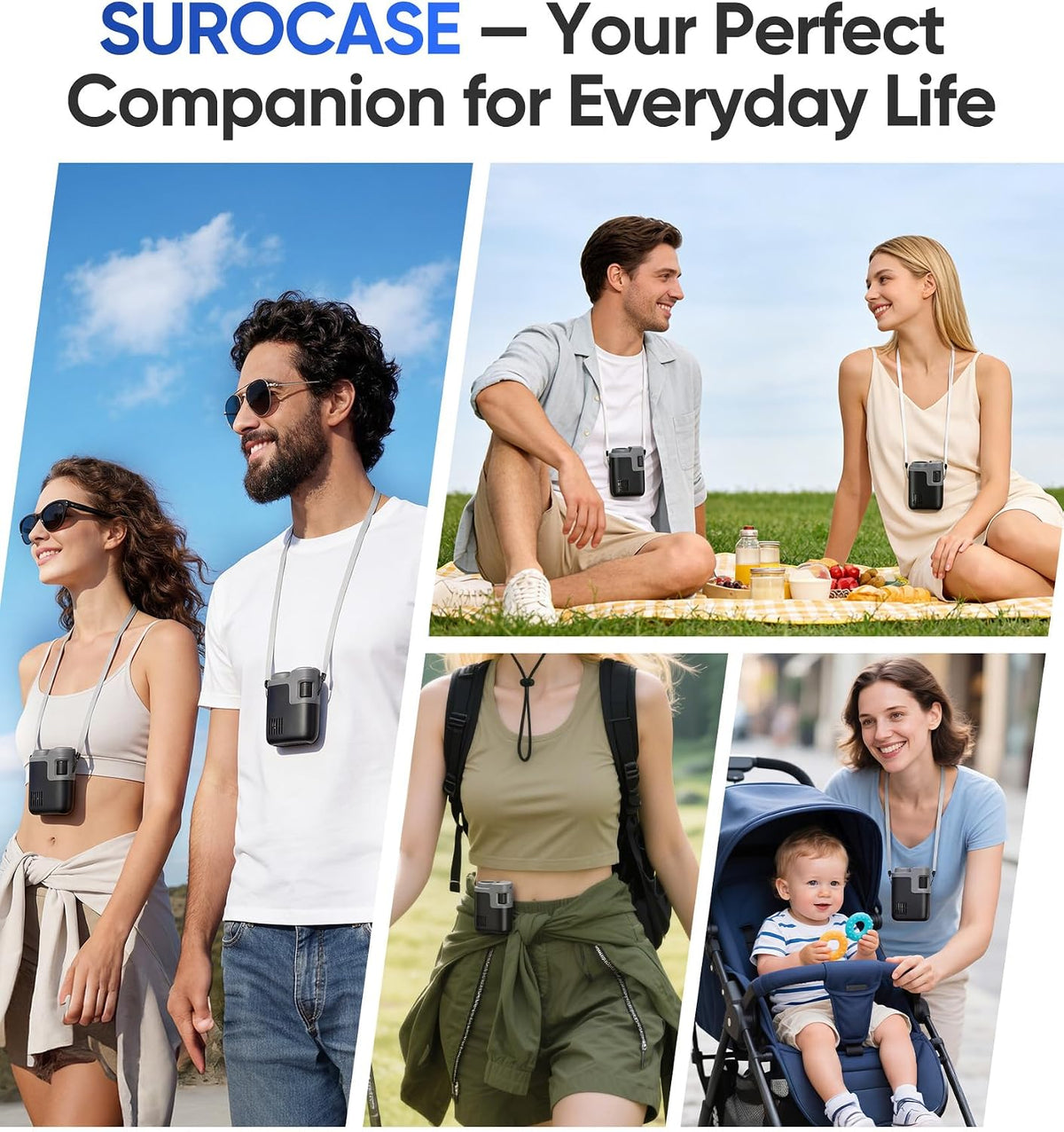 Clip-On Waist Fan, Wearable Personal Fan with Rechargeable Battery, 100-Speed Stepless Speed Control, Powerful High-Speed Airflow, Up to 35 Hours Runtime