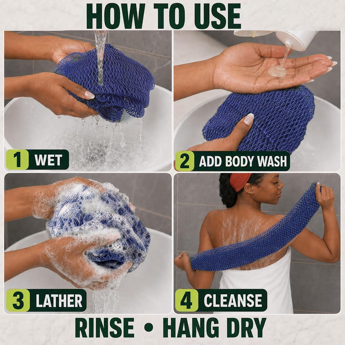 SubSahara African Net Sponge, 2 Pack 45-Inch Exfoliating Bath Scrubber