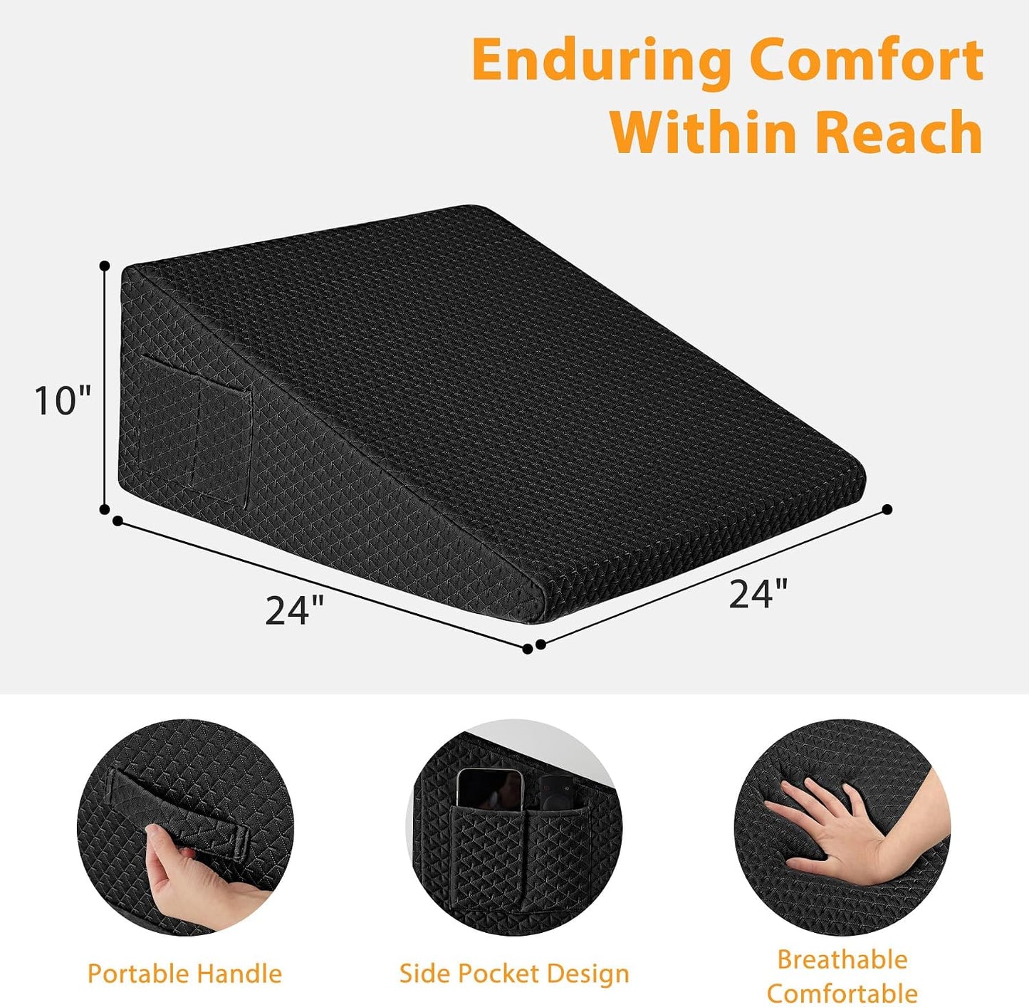 Ruqmuis Wedge Pillow for Acid Reflux, Bed Wedge Pillow for Headboard 10", Pillow Wedge for Back Pain Relief, Post Surgery, Elevated Pillows for Sleeping, Snoring, Triangle Pillow with Cover, White
