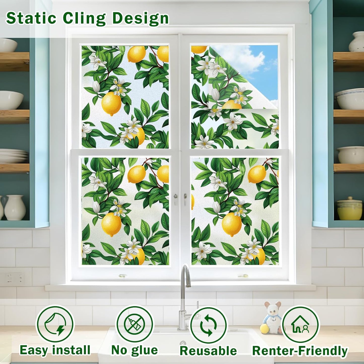 Window Film, Frosted Privacy, One Way Tint, UV Block, Heat Insulation, Anti-Glare, Static Cling, Renter Friendly for Home Bathroom Door