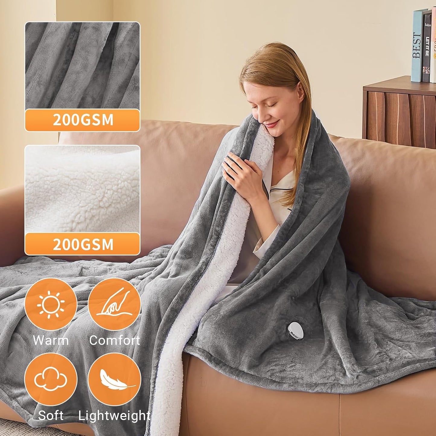 Electric Heated Blanket Throw Size 50''x60''-Control Heating Blanket, Soft & Warm Flannel 10-Level Temperature Control, 8 Hours Auto Off, Rapid Heating & Overheat Protection