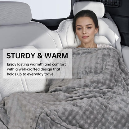 Travel Blanket and Pillow-2-in-1, Ultra-Soft&Compact, One-Piece Airplane Blanket with Hand Luggage Belt and Backpack Clip,Travelers Accessories Gifts, 61x43 Inches (Blue)