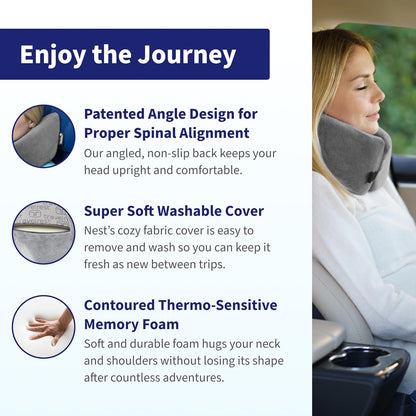 TRAVELREST Nest Neck Pillow Travel Essentials - Memory Foam Support - Grey