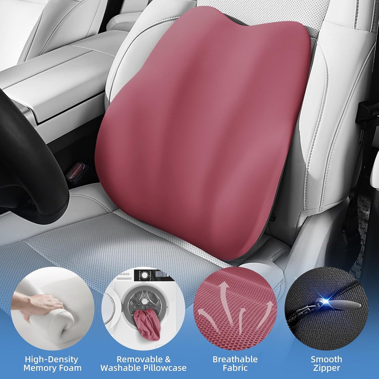 BEBAS Lumbar Support Pillow for Car, Memory Foam Back Cushion for Driving, Ergonomic Lumbar Pillow for Pain Relief, Comfort Lower Back Support for Office Chairs, Car Seat, Wheelchair -Black