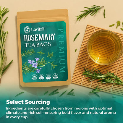 Lavitali, Rosemary Leaves Tea Bags | 60 bags, 100% Pure Herbal Tea | Caffeine-Free, No Sugar, Eco-Friendly Filter Bags | Daily Natural Botanical, Hot or Iced Herbal Infusion