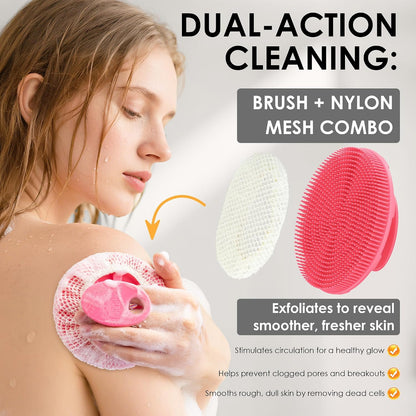 INNERNEED Food-Grade Soft Silicone Body Scrubber Shower Brush Handheld Cleansing Skin Brush, Gentle Exfoliating and Lather Well (Dark Green)