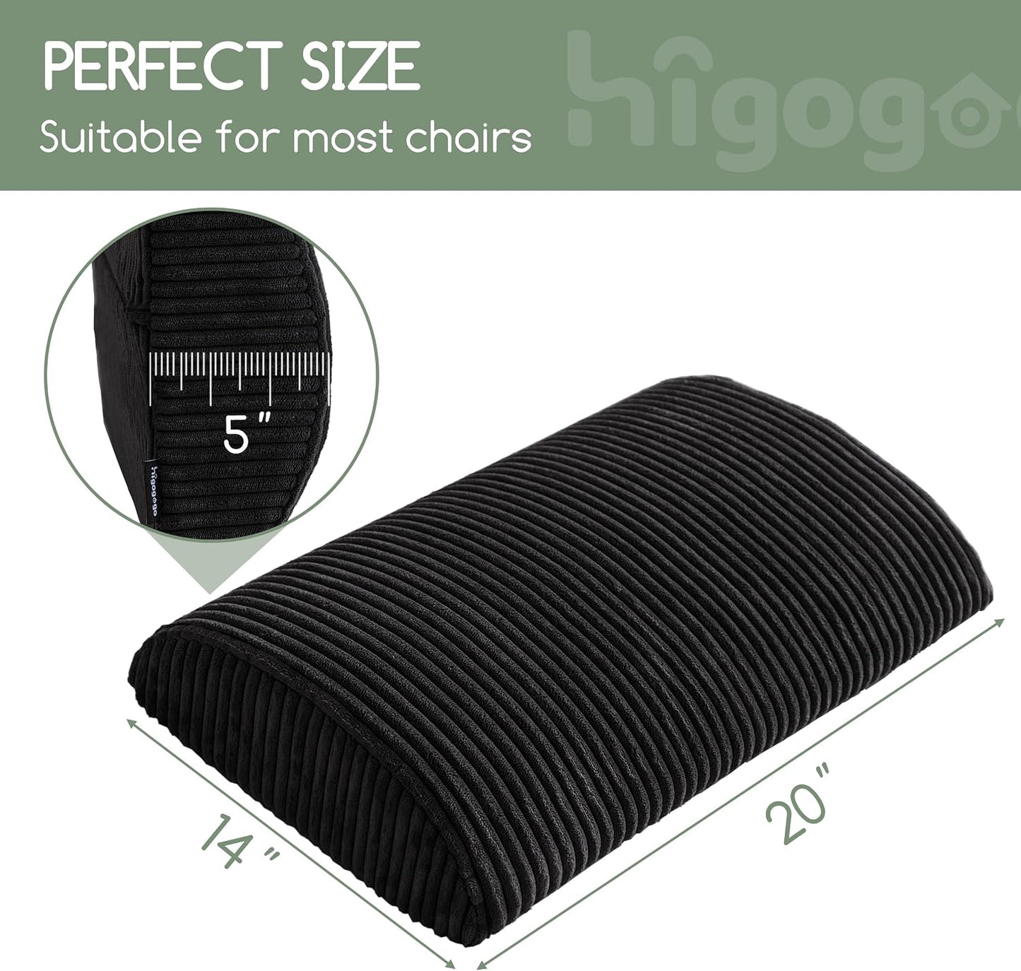 HIGOGOGO Lumbar Support Pillow for Recliner Chair/Accent Chair/Couch, Memory Foam Back Support Cushion for Elderly, Recliner Cushions for Back Rest, Pain Relief, Reading, Washable Cover, Dark Grey