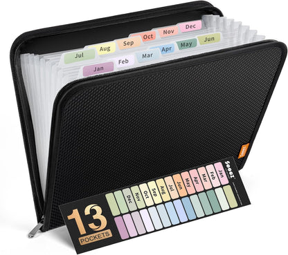 Sooez 13 Pocket Accordion File Organizer, Zipper Expanding File Folder A4