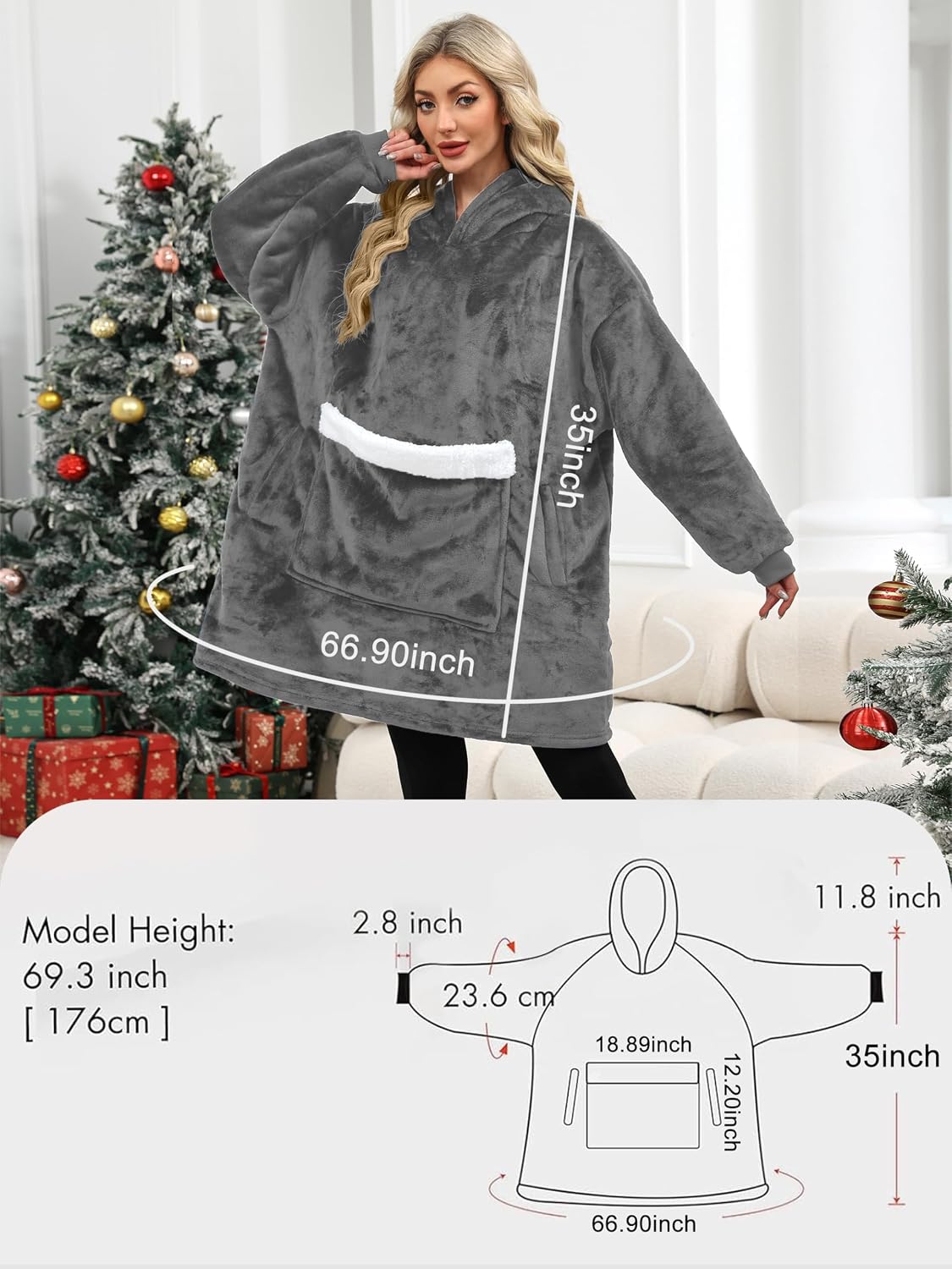 Wearable Blanket Hoodie Gifts for Women Men, Oversized Blanket Sweatshirt Cozy Fleece Blanket with Dog Giant Pocket