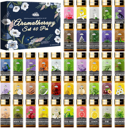 Essential Oil Set, 32 Pcs Fragrance Aromatherapy Oils for Skin, Diffusers, Home Care, Humidifier Laundry, Candle Making - Tea Tree, Sandalwood, Lavender, Vanilla, Eucalyptus and More(5mL)