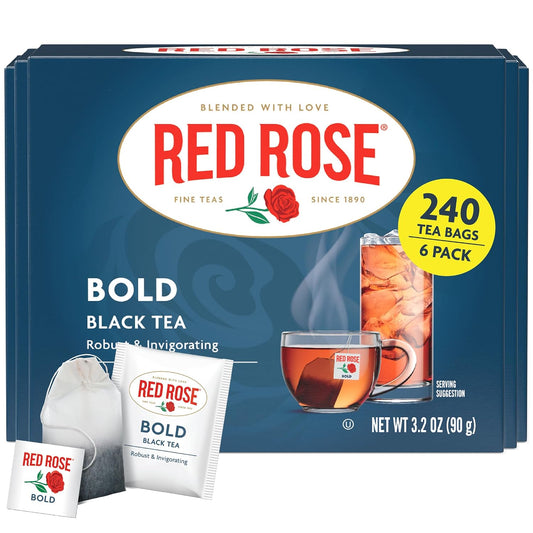 Red Rose Bold Black Tea Specially Blended Strong Tea with 40 Individually Wrapped Tea Bags Per Box (Pack of 6) Contains Caffeine Brew Hot Original Black Tea
